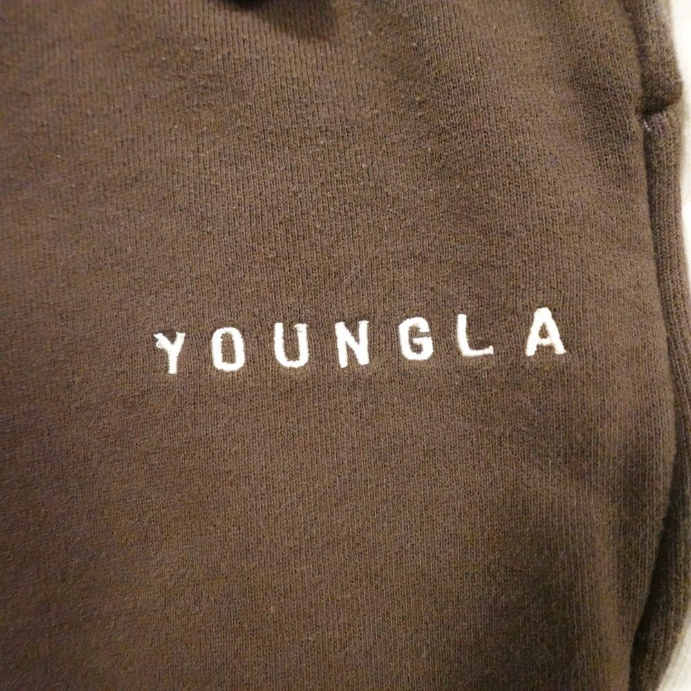 YoungLA 90s Tear Away Joggers Men’s XL Brown Cream Snap Track Pants 28” Inseam - Picture 3 of 12